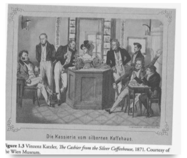 historic drawing of cafe patrons